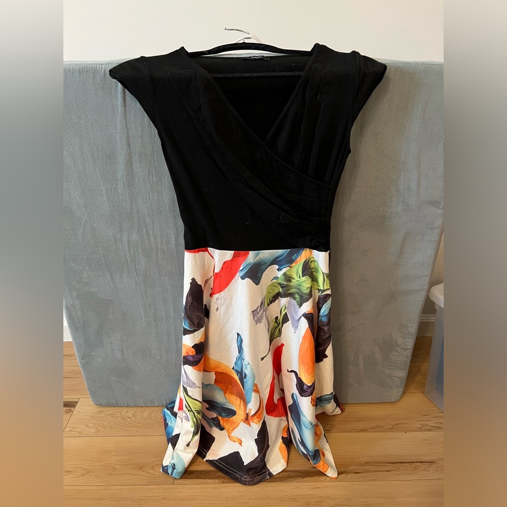 Laksmi Black Cross Front Colorful Artsy Dress - size S